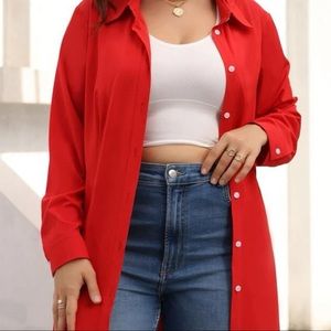 Never Worn Red Button Longline Shirt